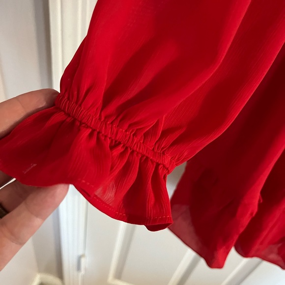 Red sheer dress with knit with long sleeves smd front tie - Picture 7 of 8